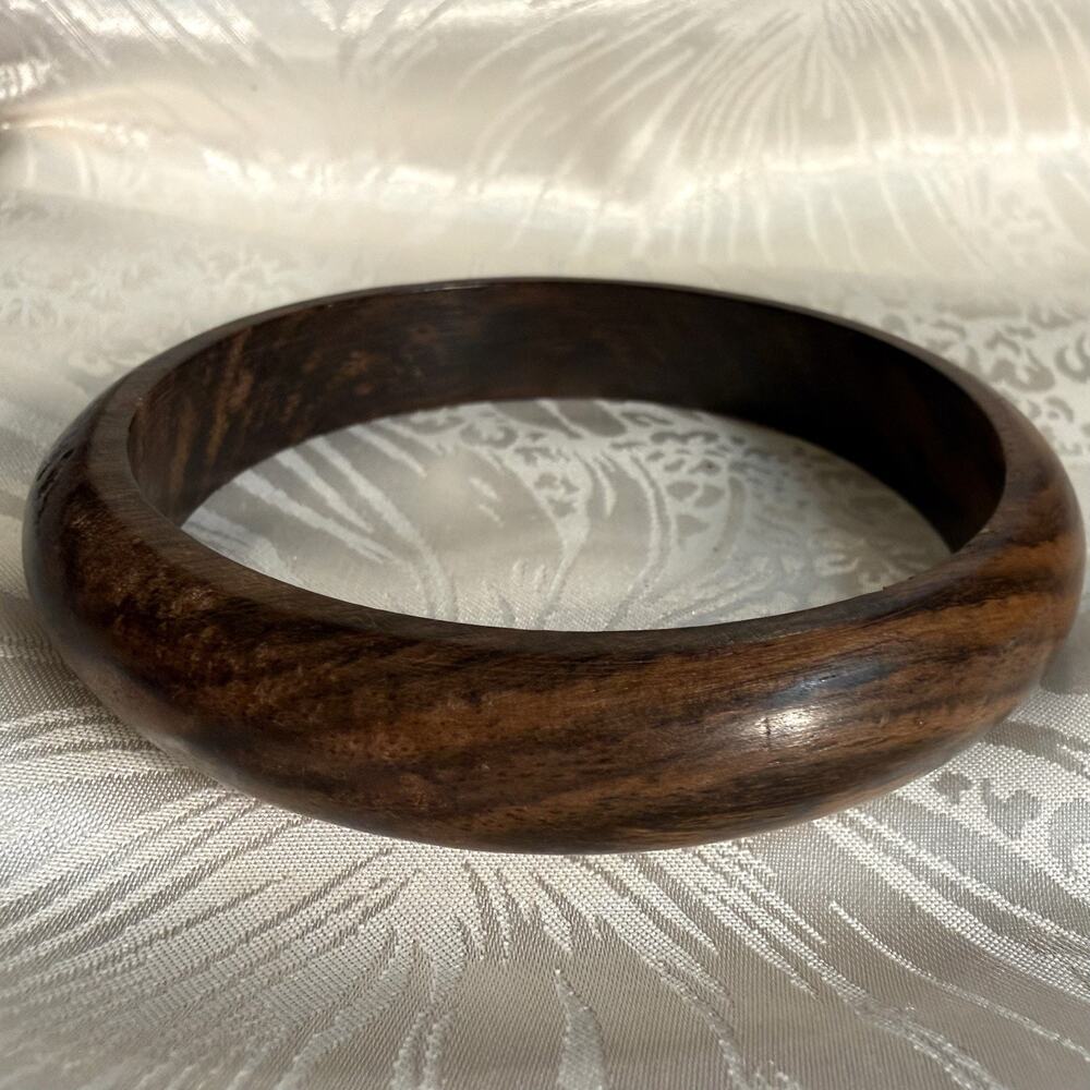 Boho Wooden Bangle Bracelet Dark Brown Natural Wood Grain Earthy Ecofriendly